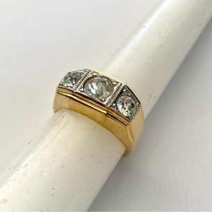 Vintage Men's EDCO Yellow14kt GE Gold Electroplate clear stone ring sz9